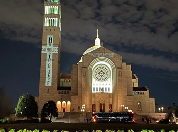 Pro-abortion message on the D.C. Shrine of the Immaculate Conception